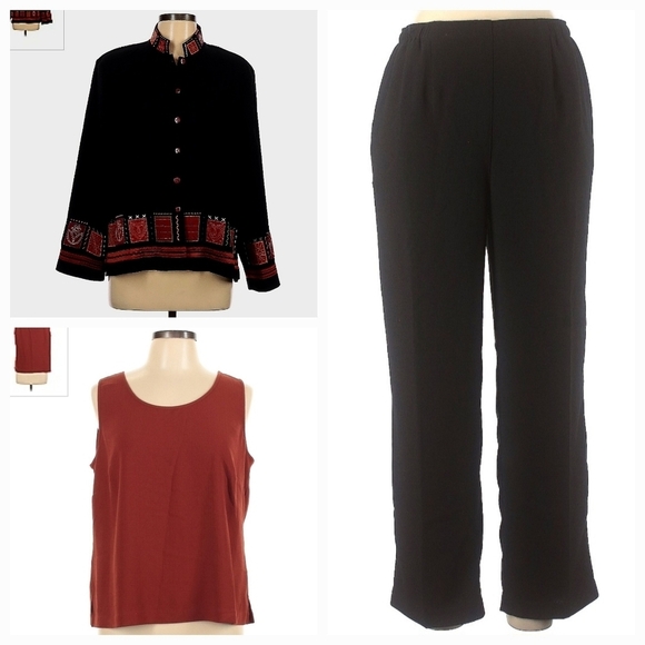 Draper James 3 Piece Outfit Tank Shacket Pants Rust Black Women's Petite Large - Picture 1 of 16